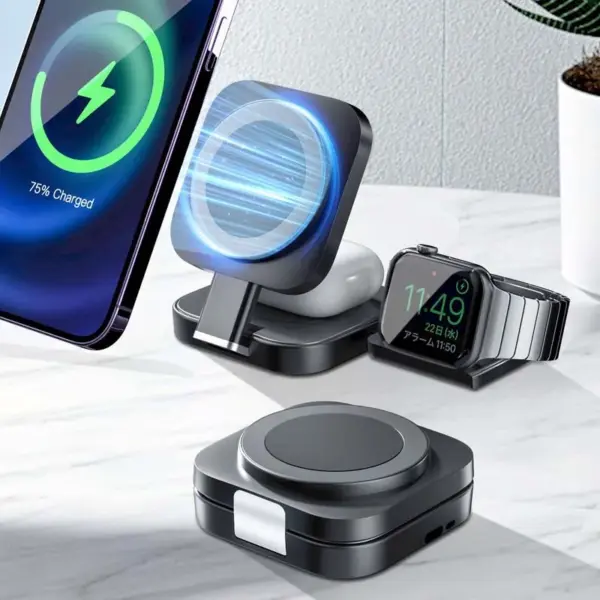 Foldable Wireless Charging Dock for Magnsafe for iPhone 12 13 14 15 Pro Max Magnetic Charger for Apple Watch AirPods Pro Holder - Image 2