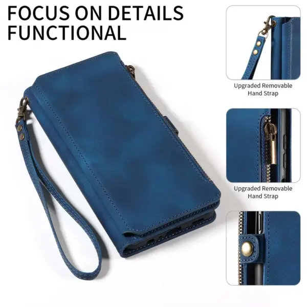 Multi-pocket Leather Wallet Case for Xiaomi 14 Pro Full Coverage Foldable Stand Magnetic Button Flip Bag Strap Bumper Zip Pouch - Image 5